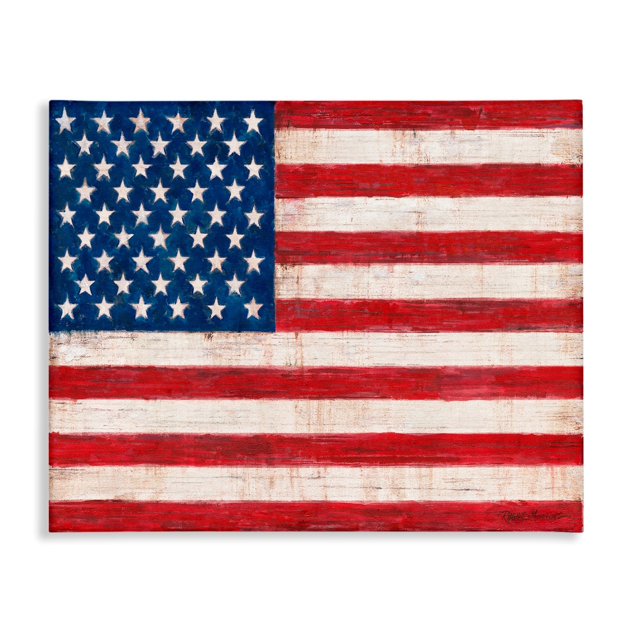 Stupell Industries Rustic American Flag Red White Blue Distressed Pattern Canvas Wall Art
